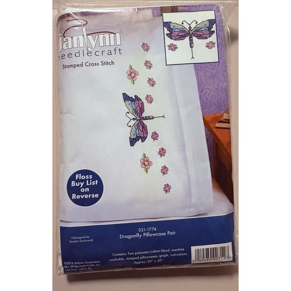 Janlynn 21-1774 Stamped Cross Stitch Pillowcase Pair 20"X30"-Dragonfly
